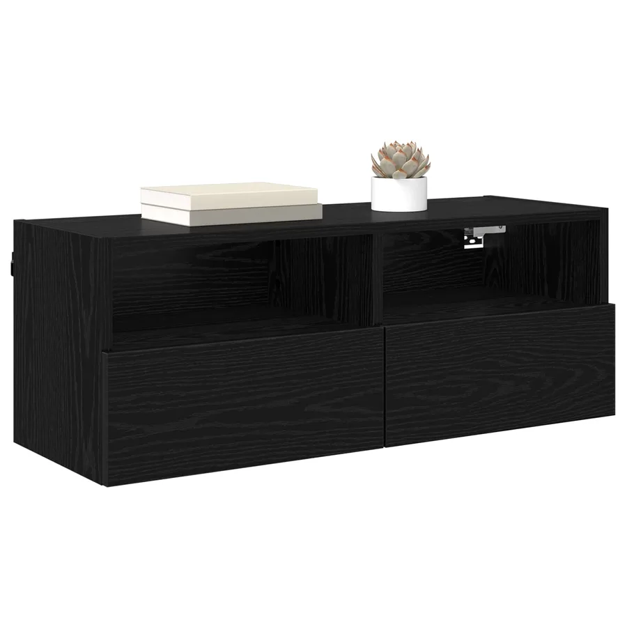Meuble TV mural Chêne noir 80 x 30 x 30 cm Bois d'ingénierie - 3