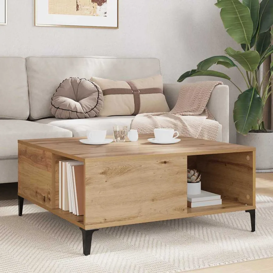 Table basse Chêne artisanal 80 x 80 x 36,5 cm Bois d'ingénierie - 4