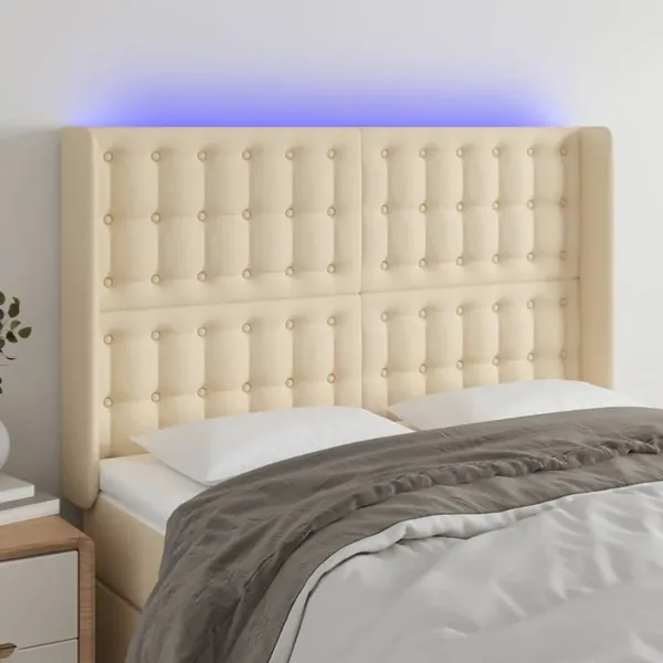 LED Headboard Cream 147x16x118/128 cm Fabric