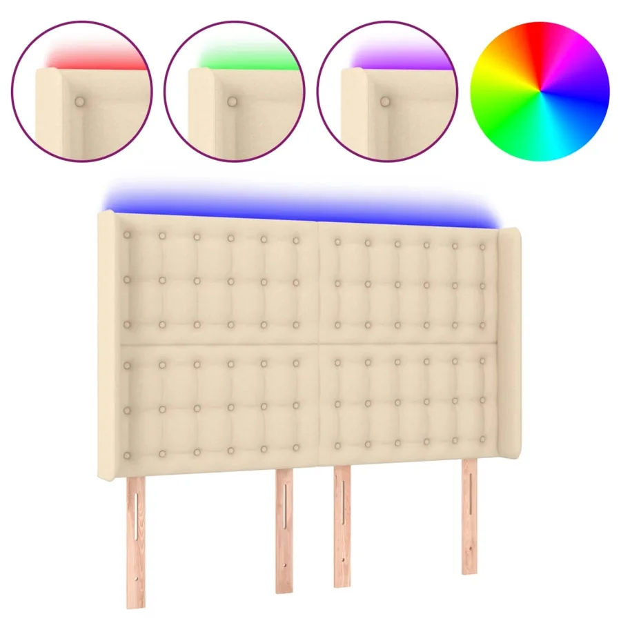 LED Headboard Cream 147x16x118/128 cm Fabric - 2