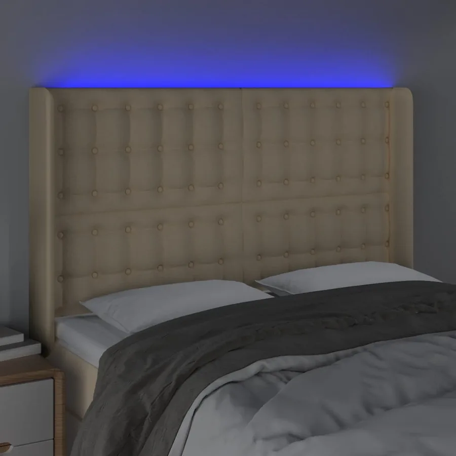 LED Headboard Cream 147x16x118/128 cm Fabric - 4