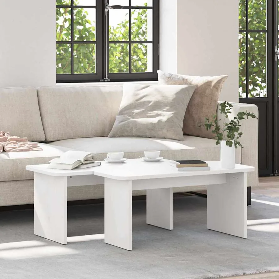 Table basse 2 pcs Blanc Bois massif en pin