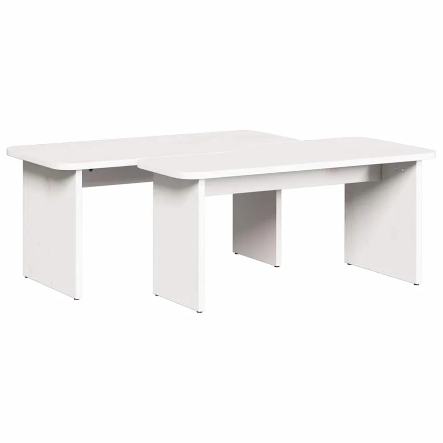 Table basse 2 pcs Blanc Bois massif en pin - 11