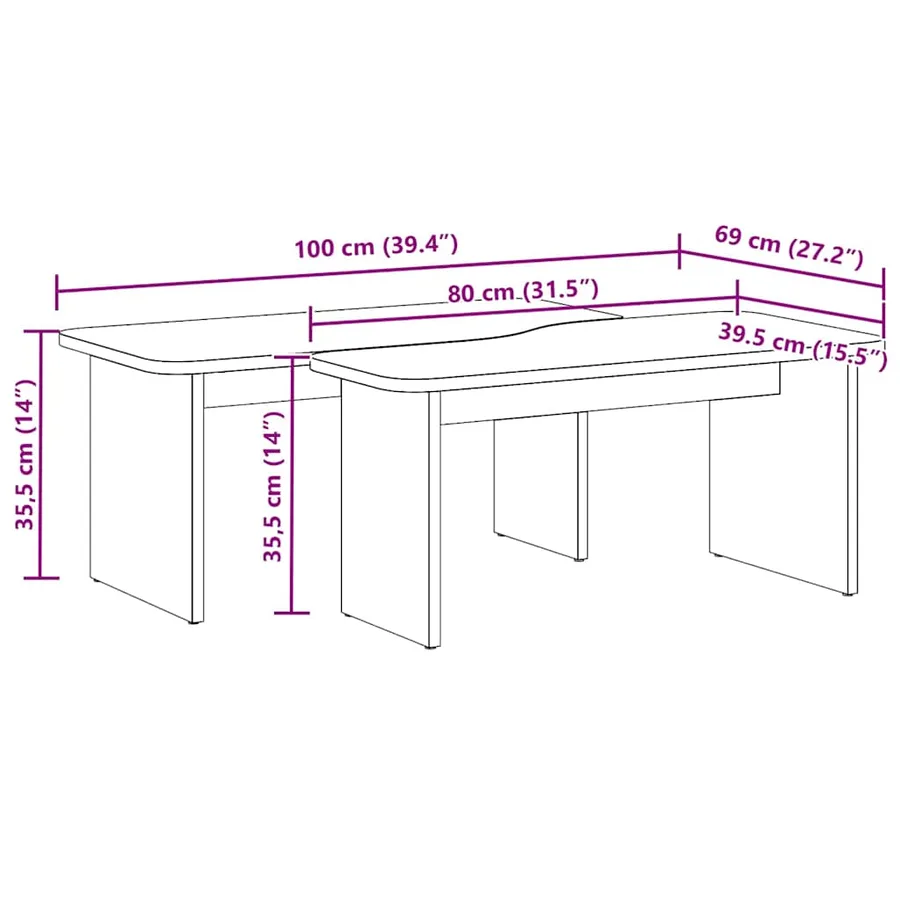 Table basse 2 pcs Blanc Bois massif en pin - 16