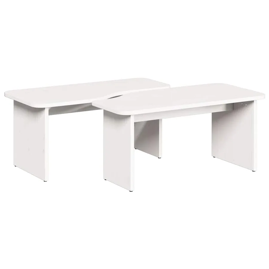 Table basse 2 pcs Blanc Bois massif en pin - 2