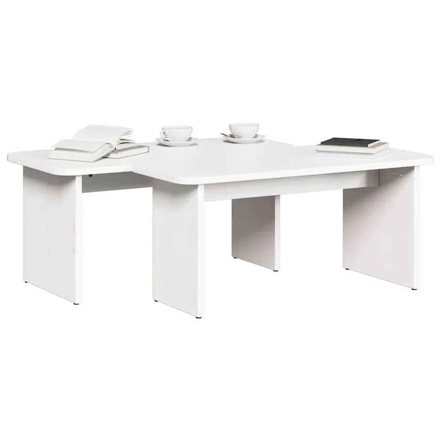Table basse 2 pcs Blanc Bois massif en pin - 3