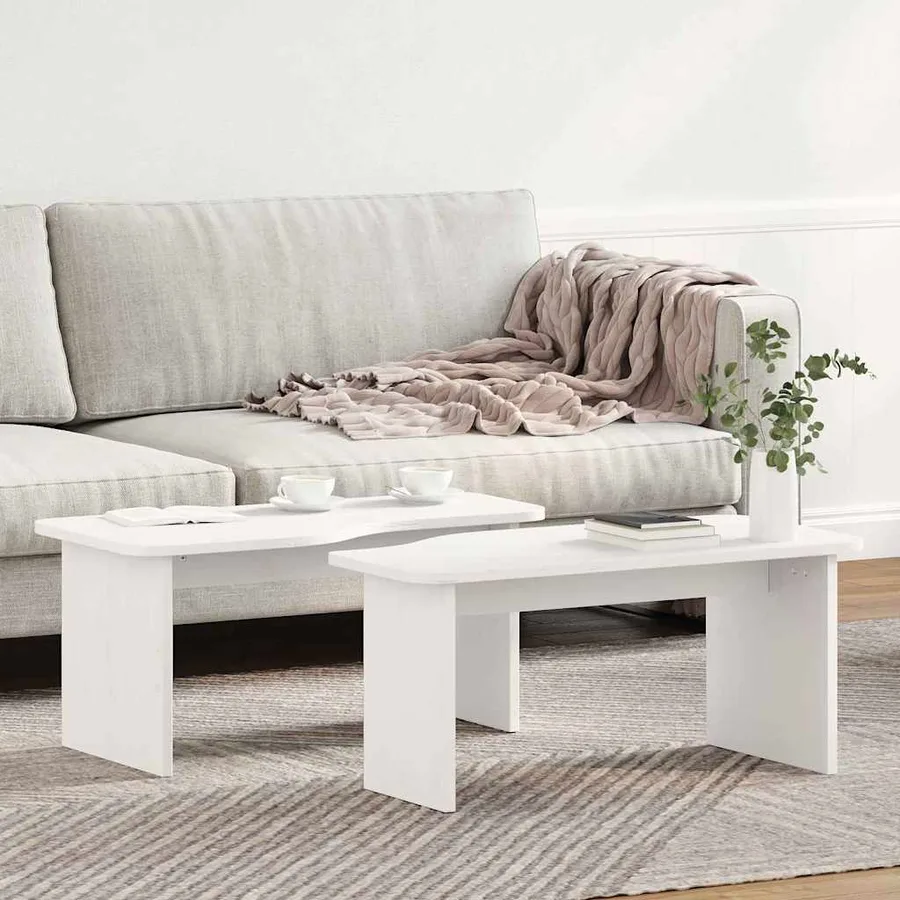 Table basse 2 pcs Blanc Bois massif en pin - 4