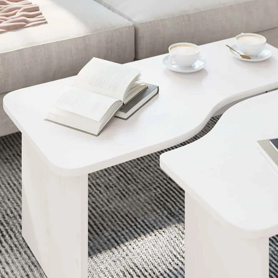 Table basse 2 pcs Blanc Bois massif en pin - 5