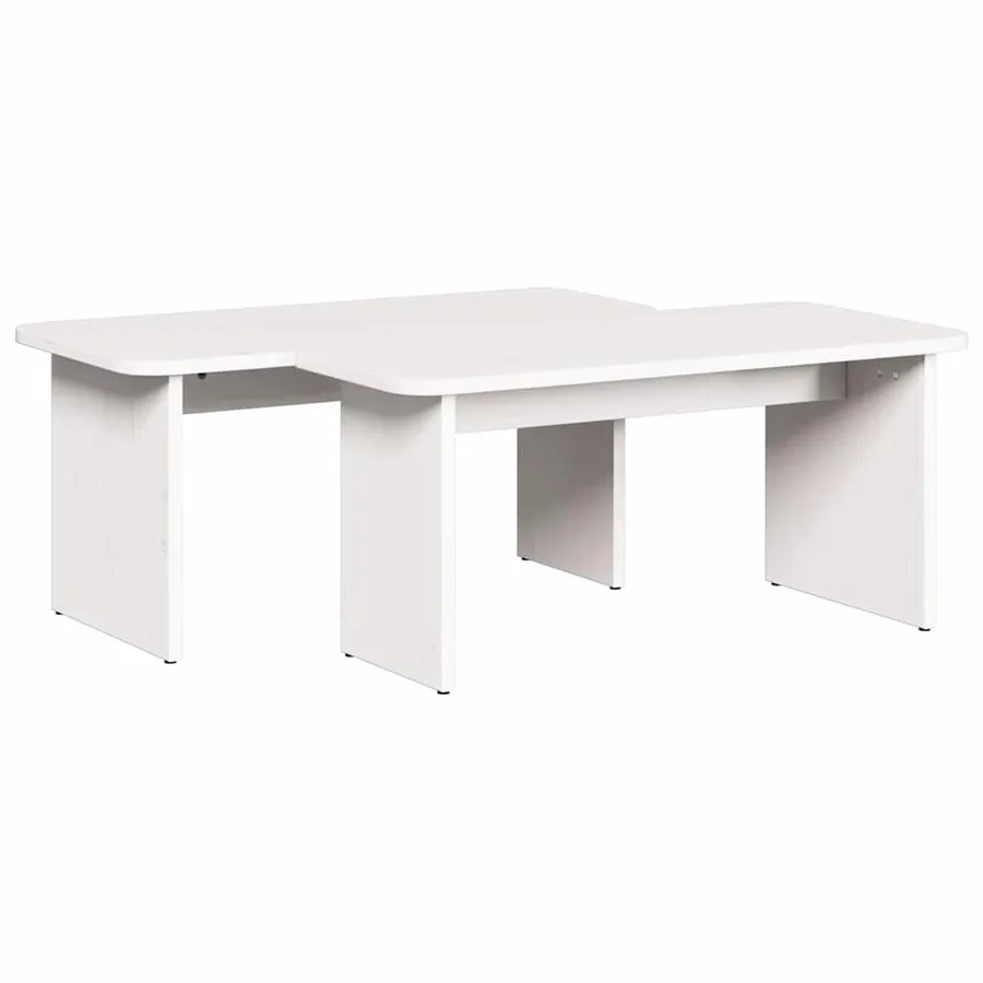 Table basse 2 pcs Blanc Bois massif en pin - 6