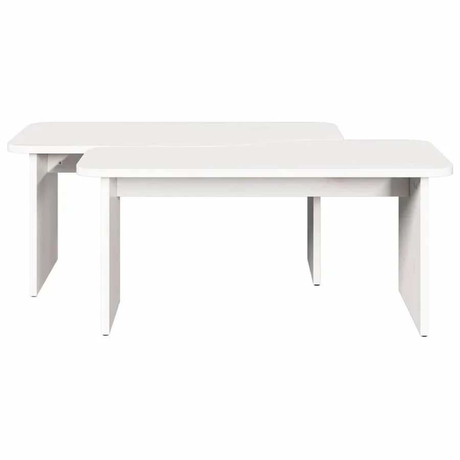 Table basse 2 pcs Blanc Bois massif en pin - 9