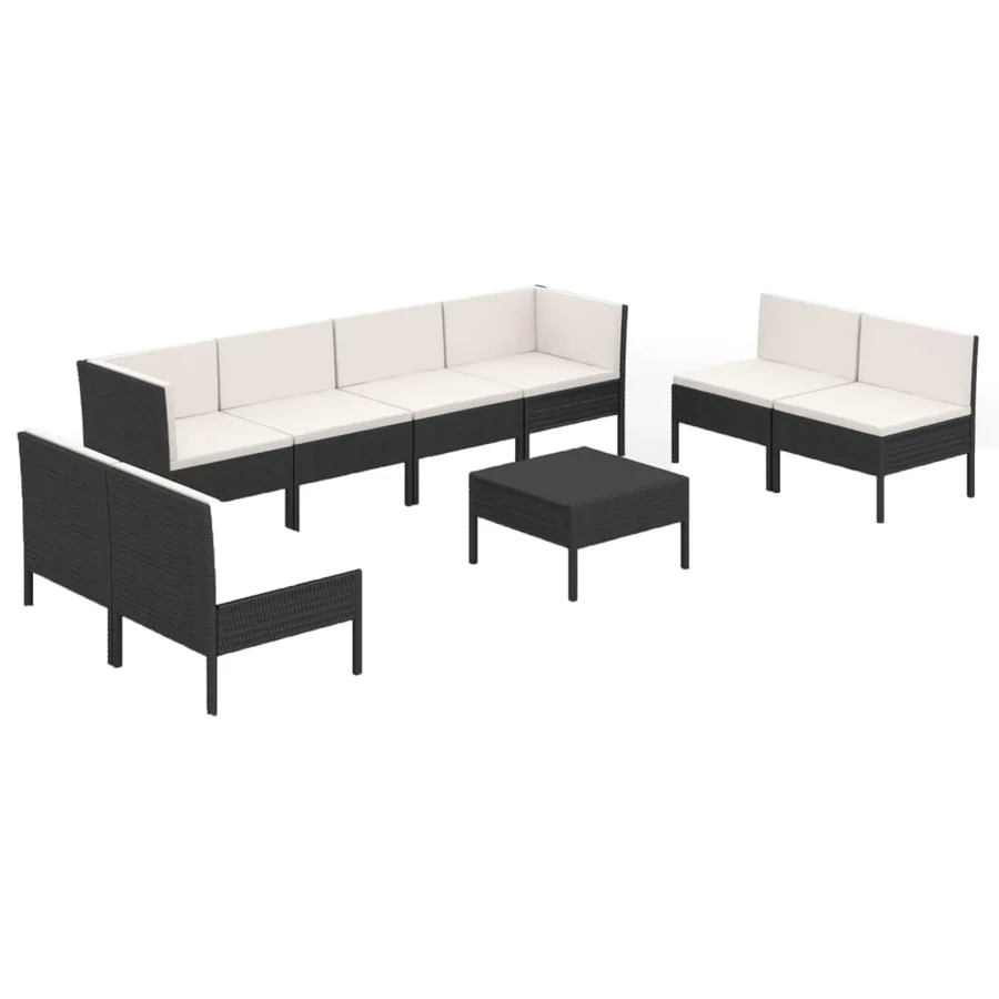 Salon de jardin 9 pcs avec coussins Résine tressée Noir - 2
