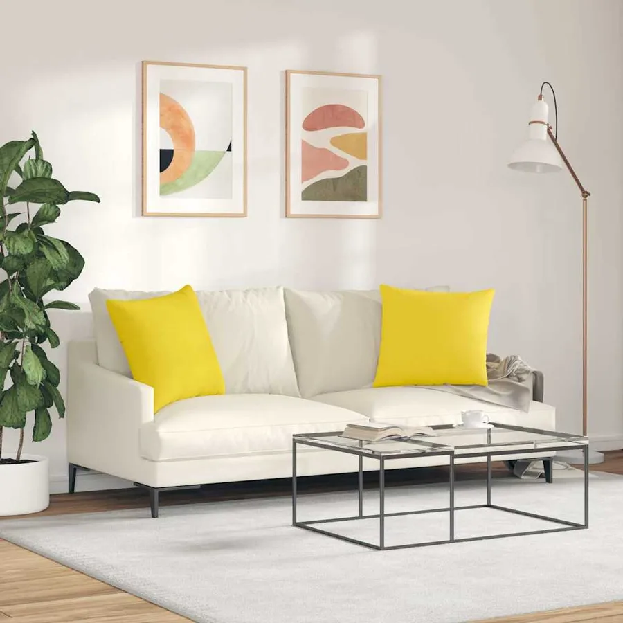 Coussins de canapé 2 pcs Jaune clair 50 x 50 cm tissu - 4