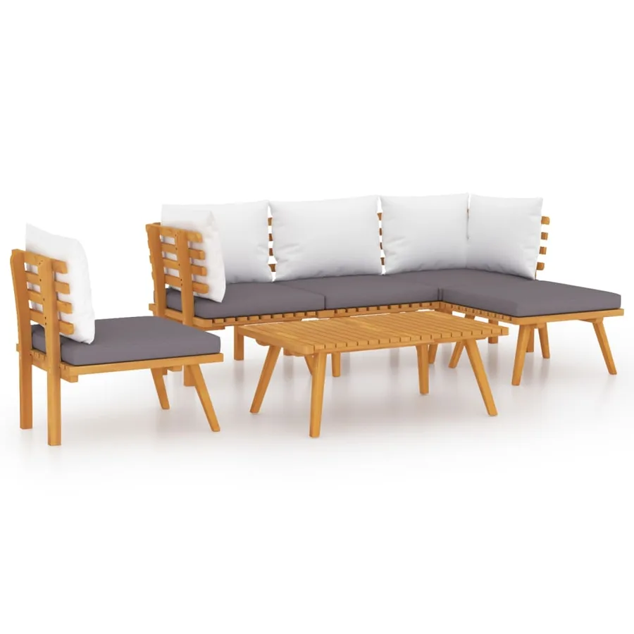 Salon de jardin 6 pcs avec coussins Bois d'acacia solide - 2