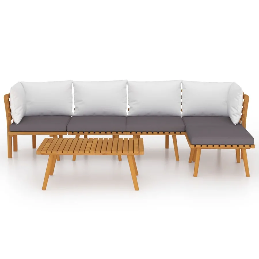 Salon de jardin 6 pcs avec coussins Bois d'acacia solide - 3