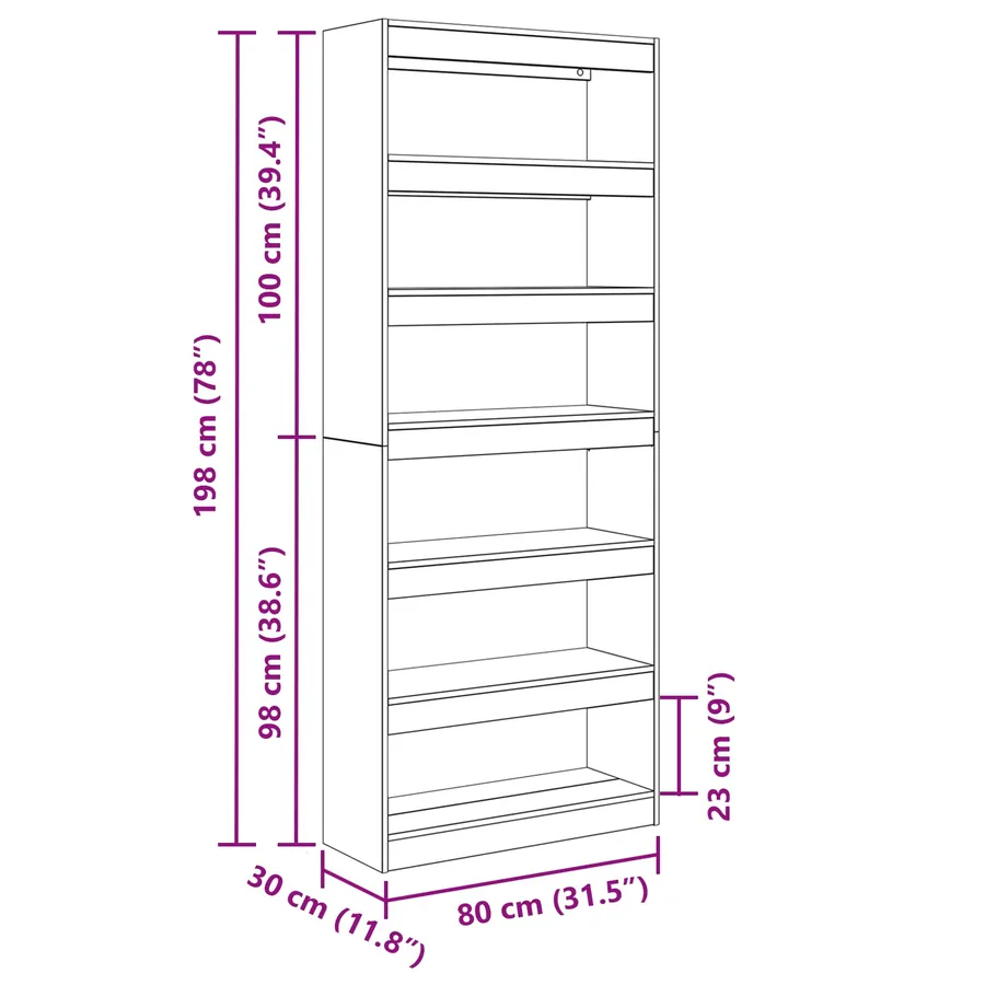 Bibliothèque Gris Sonoma 80 x 30 x 198 cm Bois d'ingénierie - 11