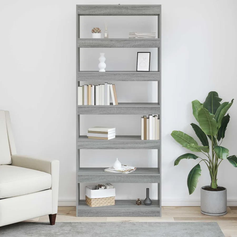 Bibliothèque Gris Sonoma 80 x 30 x 198 cm Bois d'ingénierie - 4