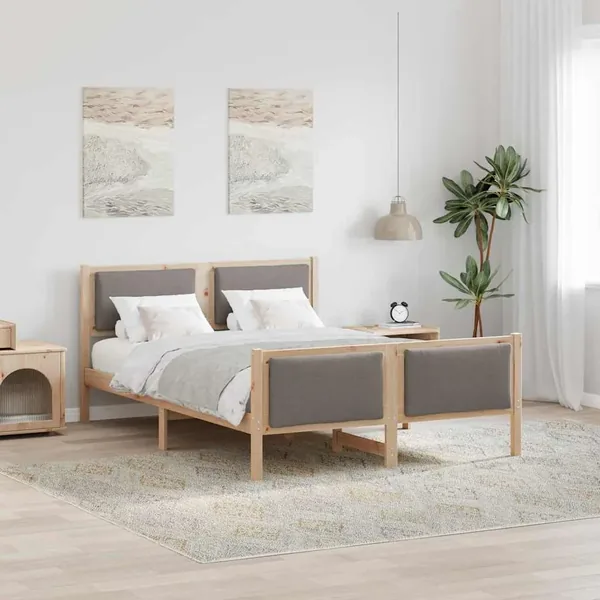 Cadre de lit avec tête de lit Taupe 135 x 190 cm tissu