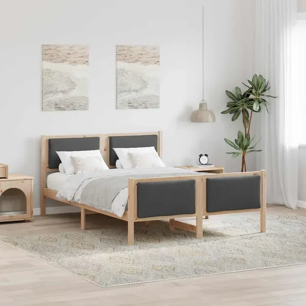Cadre de lit avec tête de lit Gris foncé 135 x 190 cm tissu