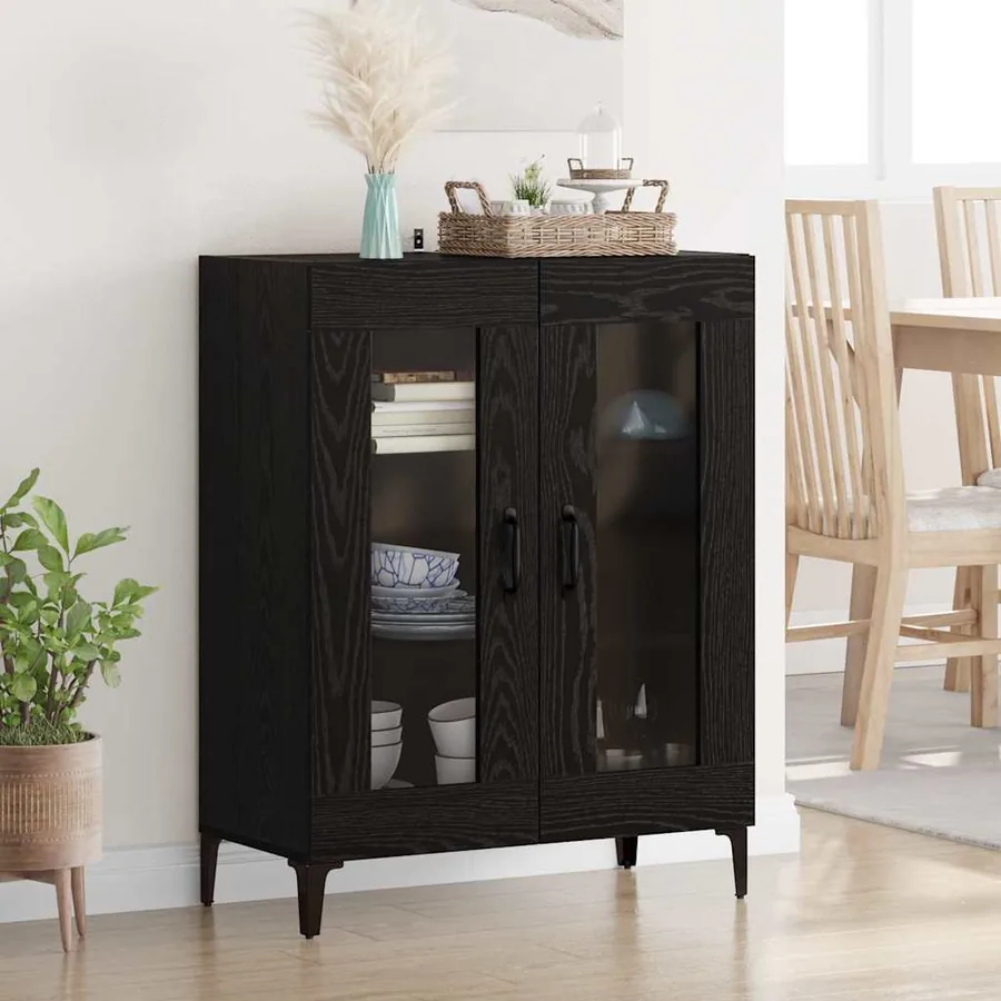 Buffet Chêne noir 69,5 x 34 x 90 cm Bois d'ingénierie et fer