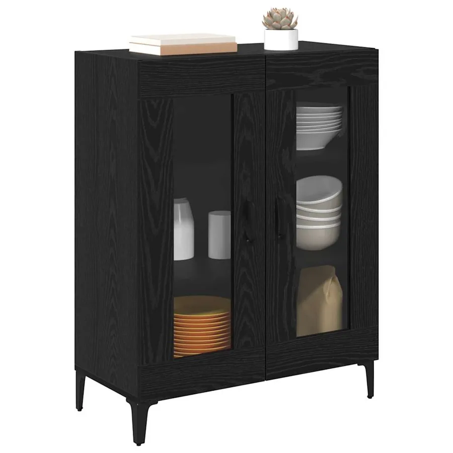 Buffet Chêne noir 69,5 x 34 x 90 cm Bois d'ingénierie et fer - 3