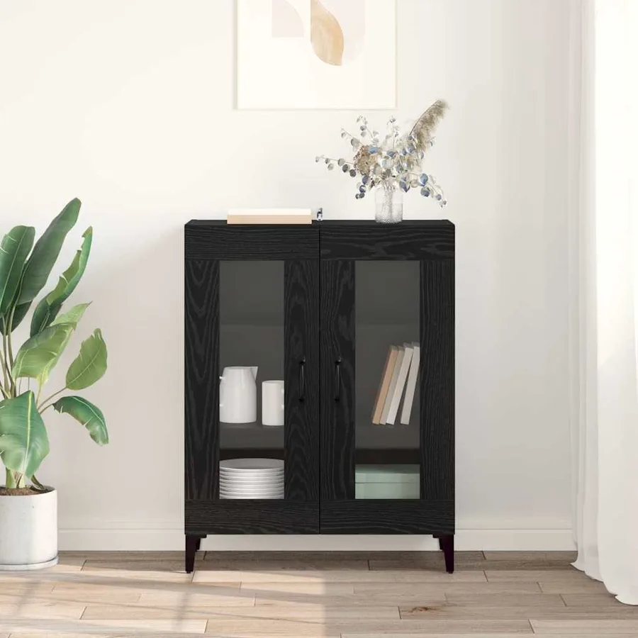Buffet Chêne noir 69,5 x 34 x 90 cm Bois d'ingénierie et fer - 4