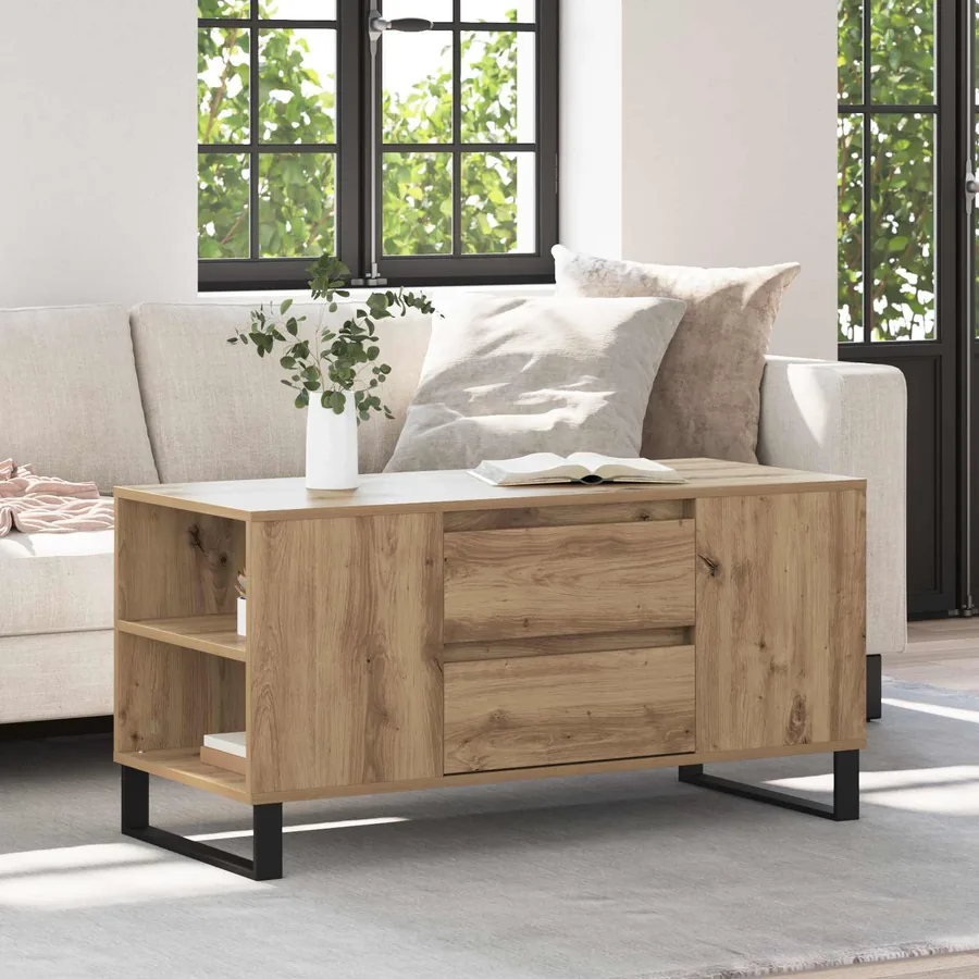 Table basse Chêne artisanal 102 x 44,5 x 50 cm