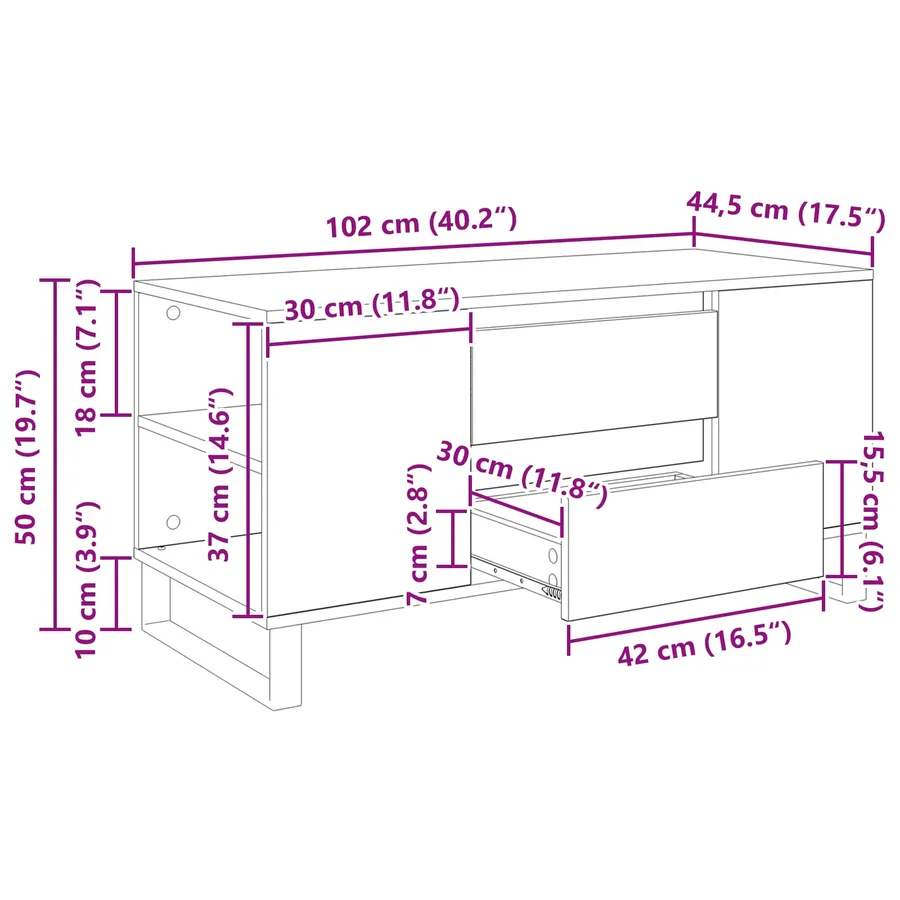 Table basse Chêne artisanal 102 x 44,5 x 50 cm - 13