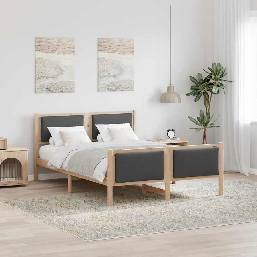 Cadre de lit avec tête de lit Gris foncé 140 x 190 cm tissu