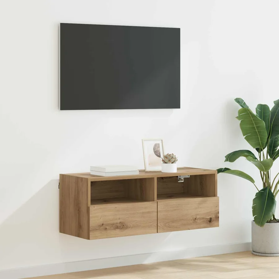 Meuble TV mural 80 x 30 x 30 cm Chêne artisanal