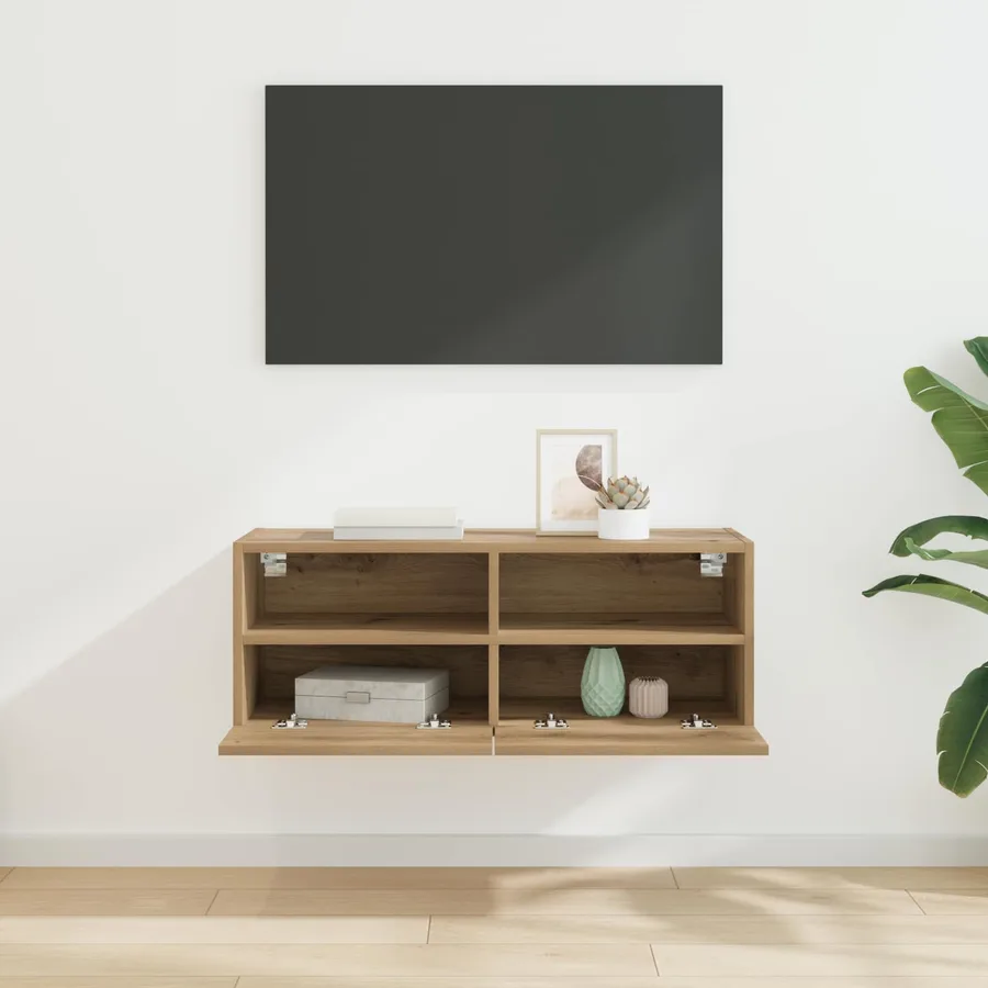 Meuble TV mural 80 x 30 x 30 cm Chêne artisanal - 4