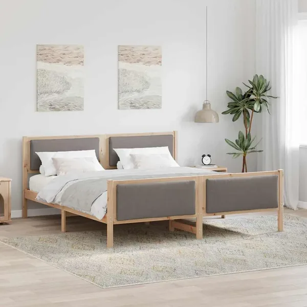 Cadre de lit avec tête de lit Taupe 180 x 200 cm tissu