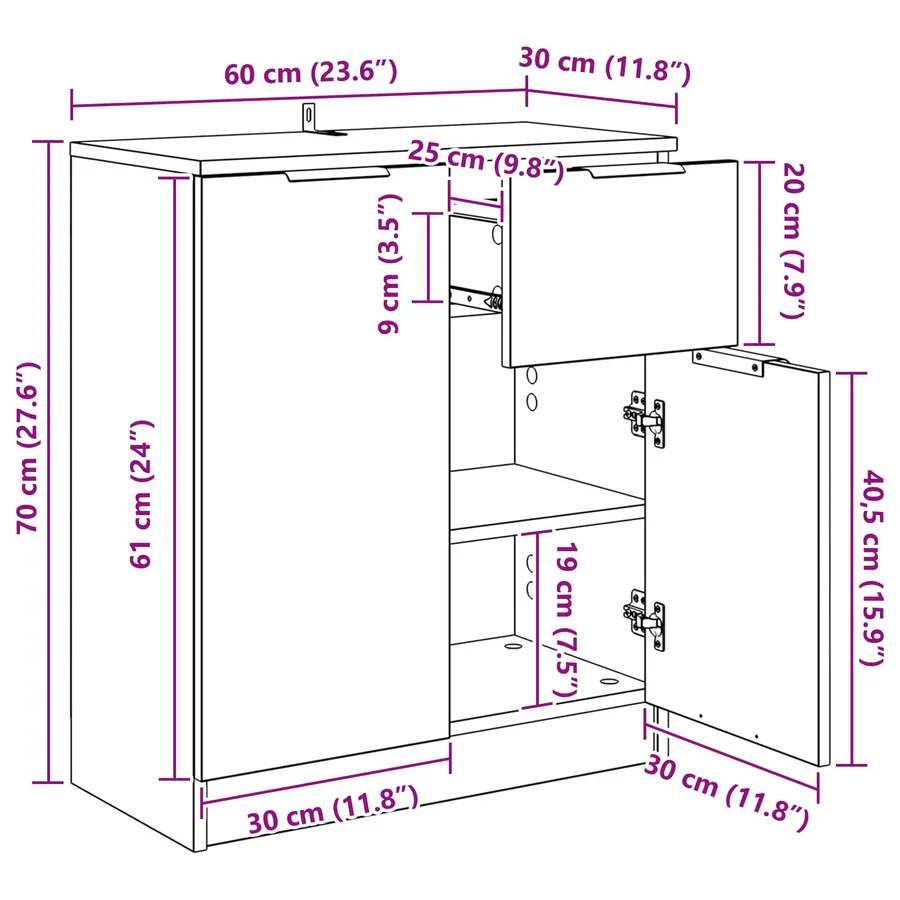 Buffet Chêne artisanal 60 x 30 x 70 cm Bois d'ingénierie - 16