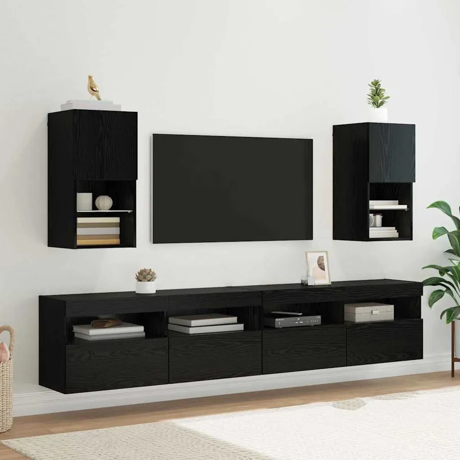 Meubles TV muraux avec LED 2 pcs Chêne noir 30,5 x 30 x 60 cm