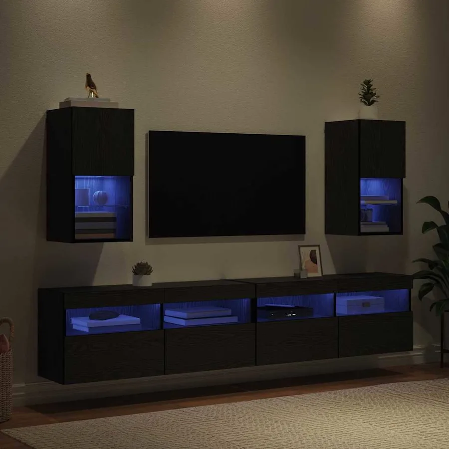Meubles TV muraux avec LED 2 pcs Chêne noir 30,5 x 30 x 60 cm - 5