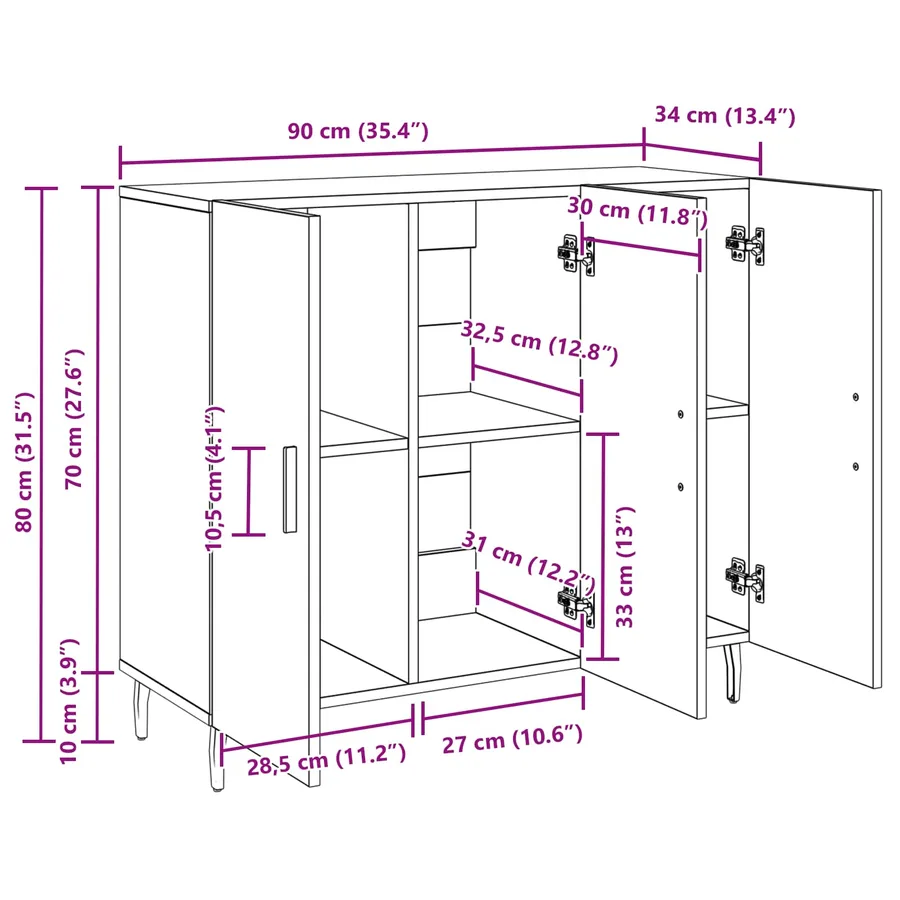 Buffet Chêne artisanal 90 x 34 x 80 cm Bois d'ingénierie - 14