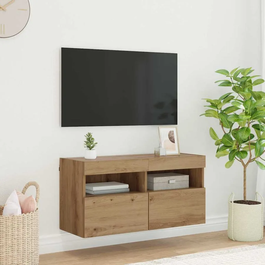 Meuble TV mural 80 x 30 x 40 cm Chêne artisanal