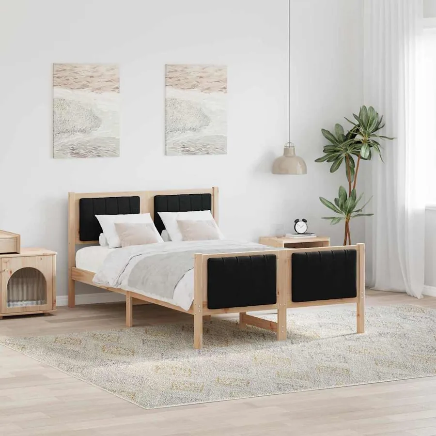 Cadre de lit Marron et noir 120 x 200 cm Bois massif en pin