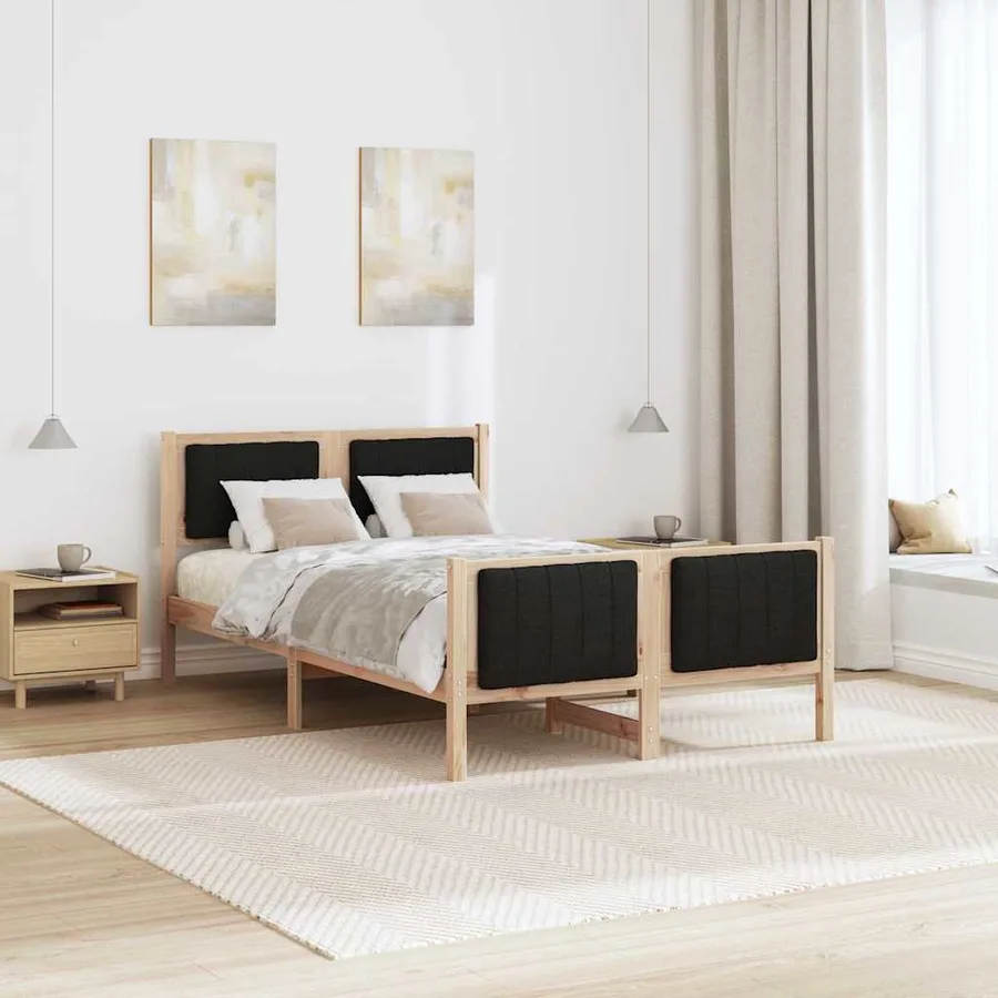 Cadre de lit Marron et noir 120 x 200 cm Bois massif en pin - 4