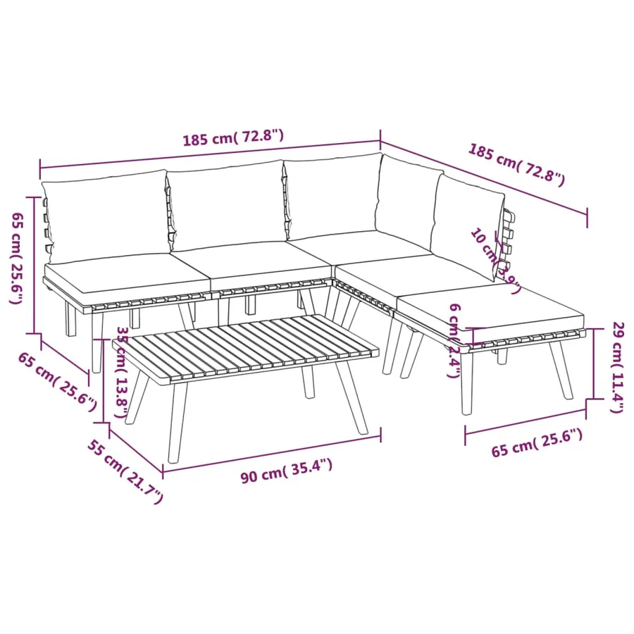 Salon de jardin 6 pcs avec coussins Bois d'acacia solide - 12