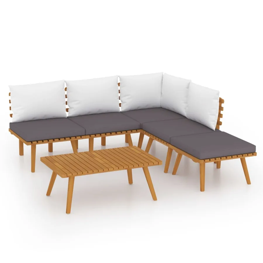 Salon de jardin 6 pcs avec coussins Bois d'acacia solide - 2