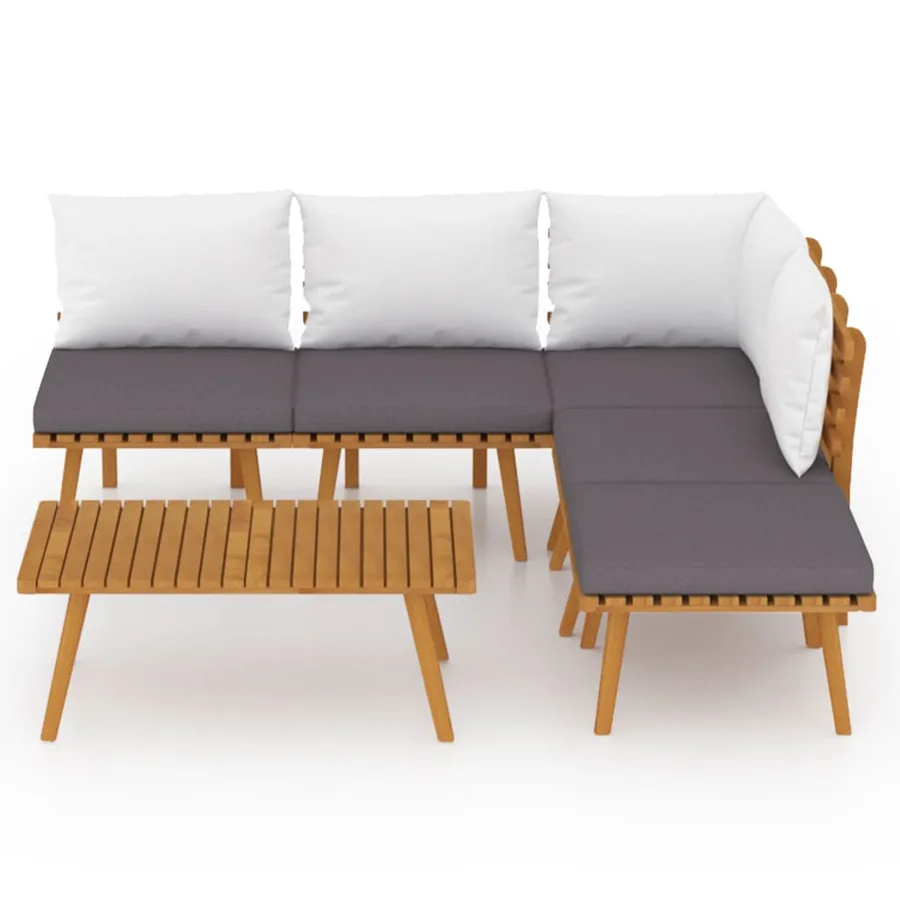 Salon de jardin 6 pcs avec coussins Bois d'acacia solide - 3
