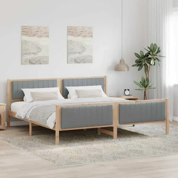 Cadre de lit avec tête de lit Marron et gris clair 200 x 200 cm