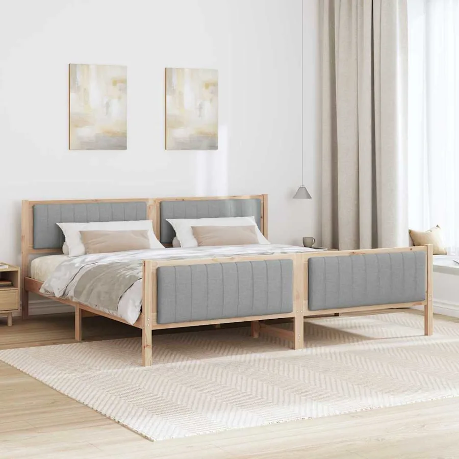 Cadre de lit avec tête de lit Marron et gris clair 200 x 200 cm - 4