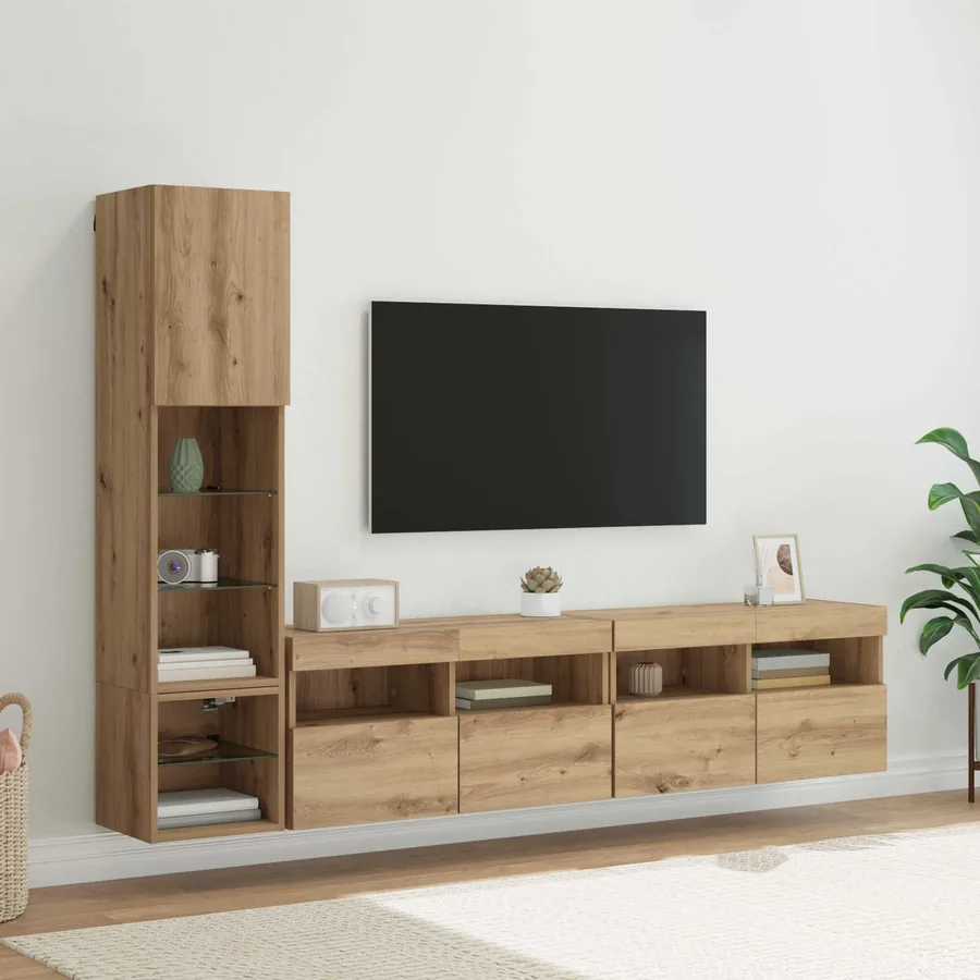 Unité murale de TV 4 pcs Chêne artisanal Bois d'ingénierie
