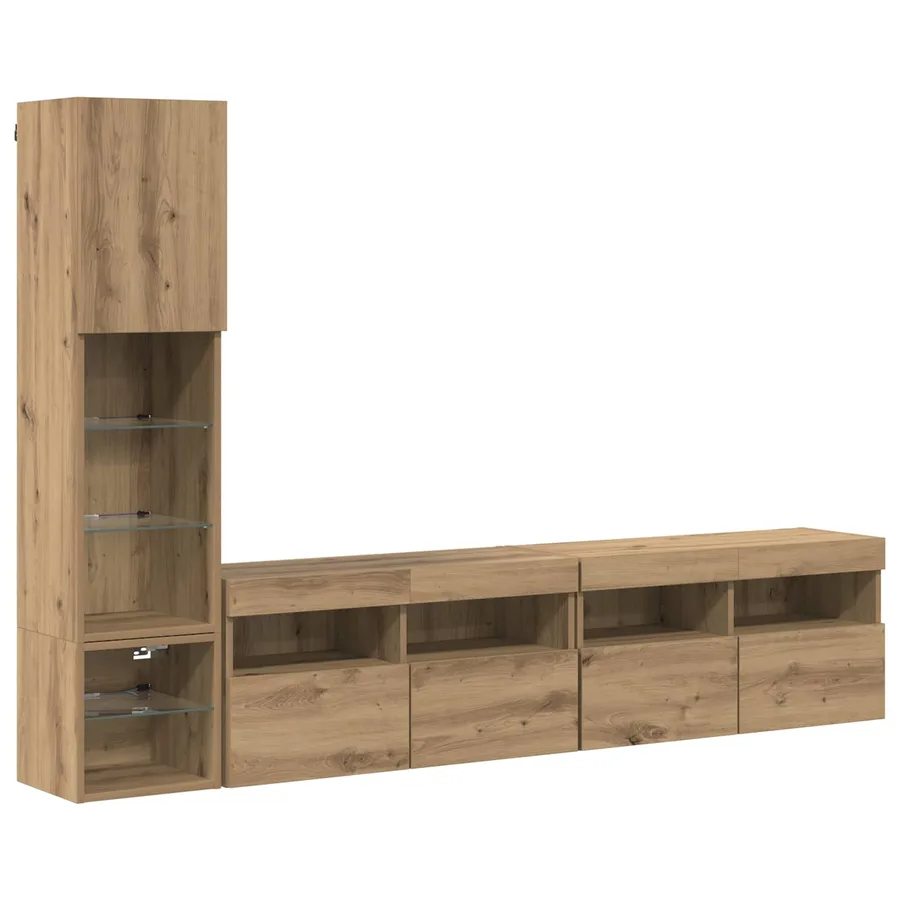 Unité murale de TV 4 pcs Chêne artisanal Bois d'ingénierie - 2
