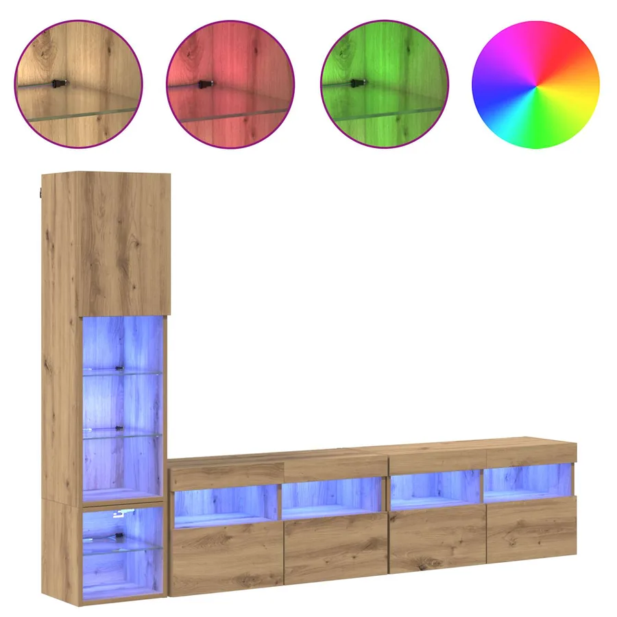 Unité murale de TV 4 pcs Chêne artisanal Bois d'ingénierie - 4
