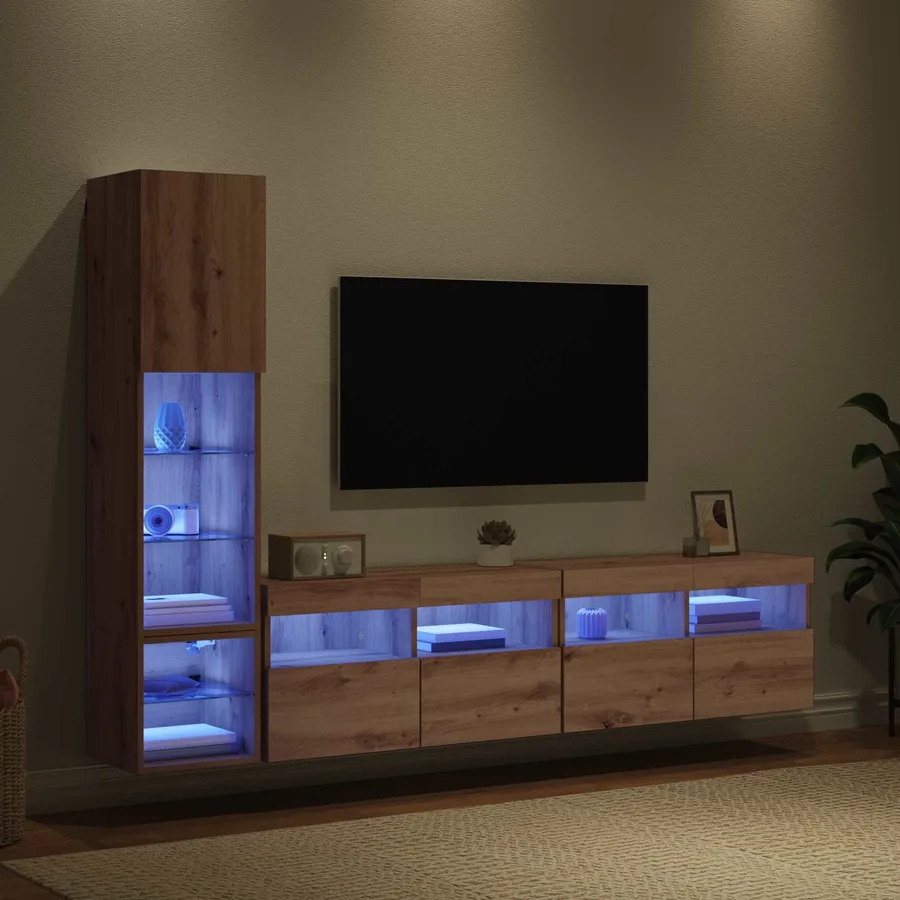 Unité murale de TV 4 pcs Chêne artisanal Bois d'ingénierie - 5