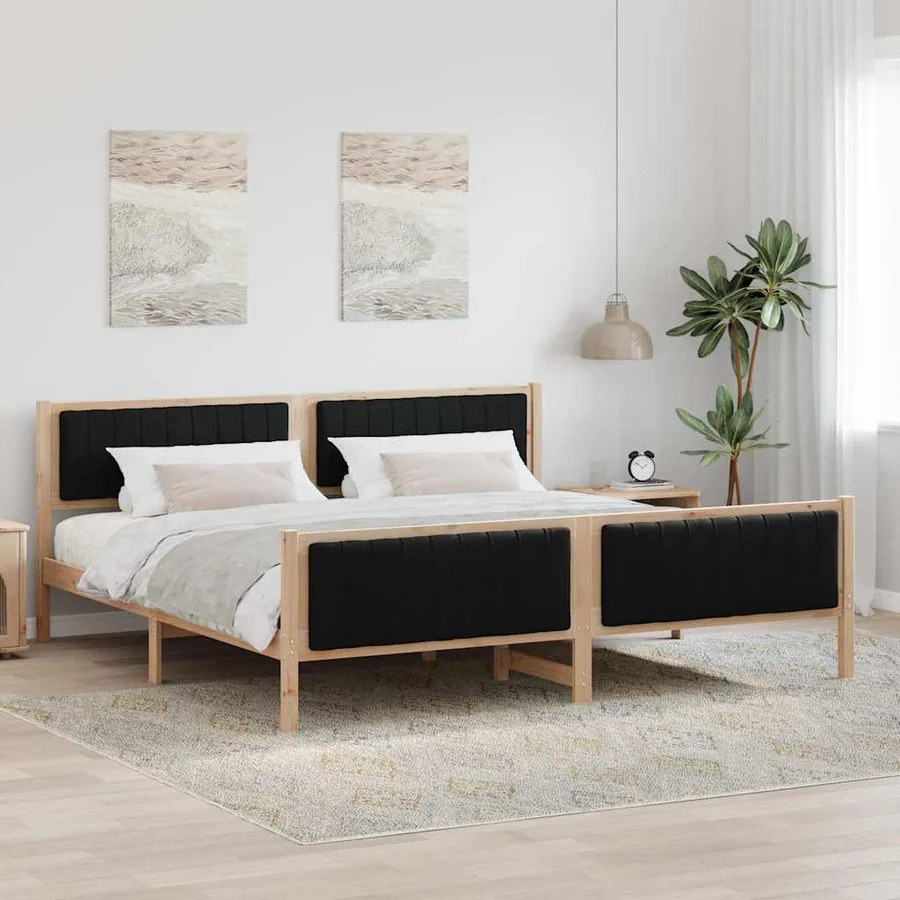 Cadre de lit Marron et noir 200 x 200 cm Bois massif en pin