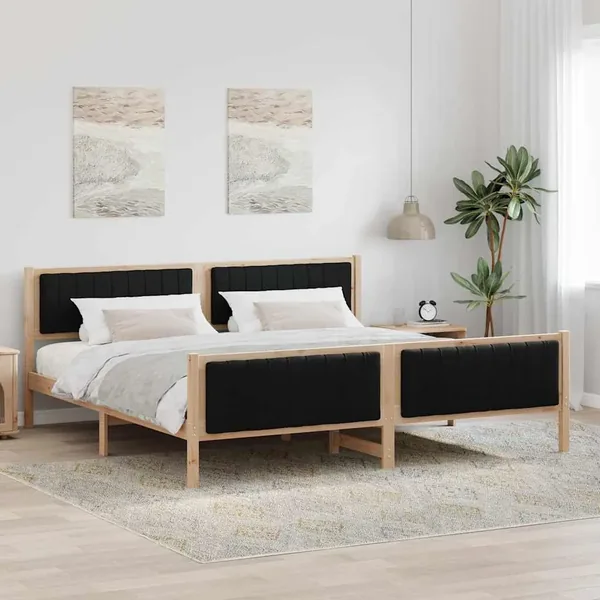 Cadre de lit Marron et noir 200 x 200 cm Bois massif en pin