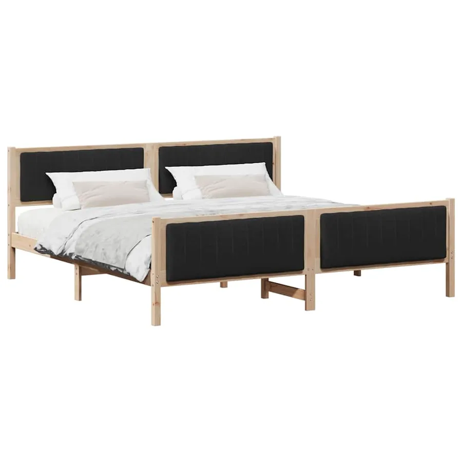 Cadre de lit Marron et noir 200 x 200 cm Bois massif en pin - 3
